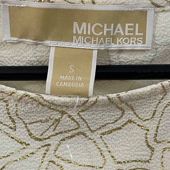 Michael Kors Womens Metallic Print Top With Ruched Hem & Button Detail, New - Picture 8 of 14